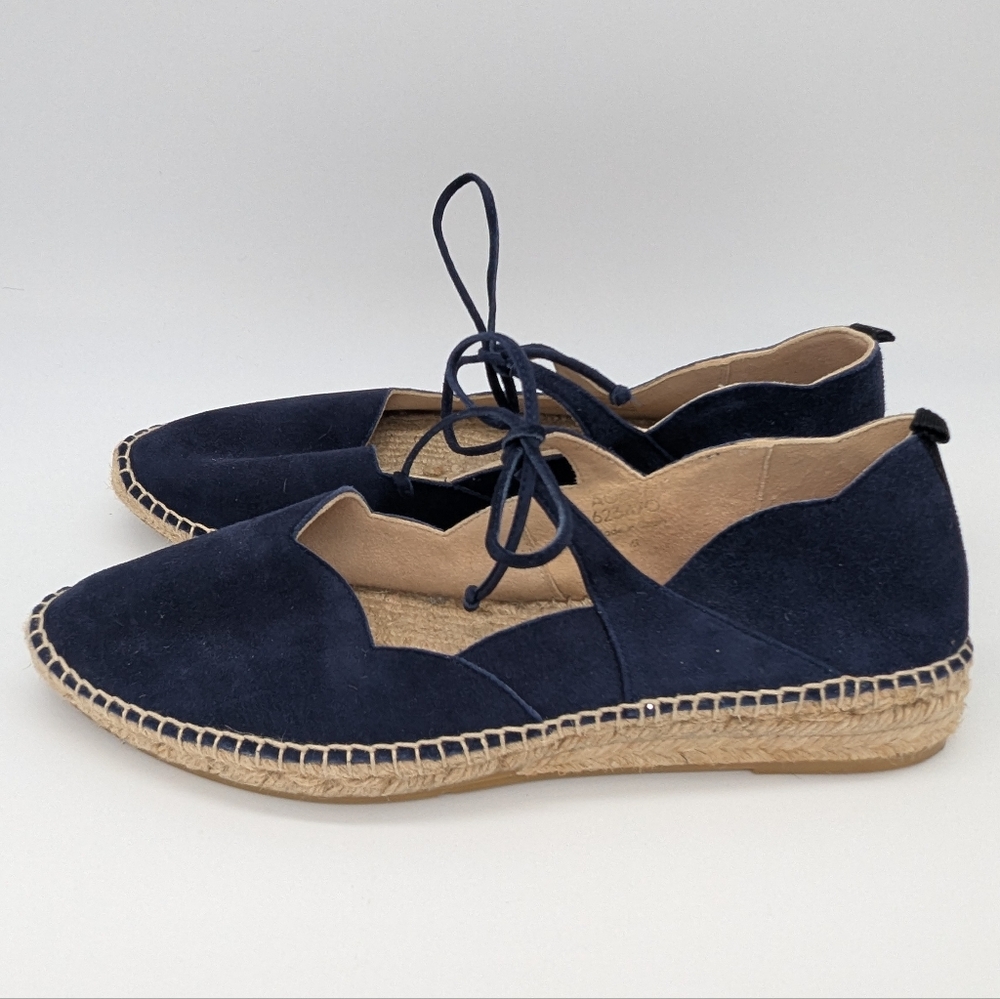 Boden Scalloped Navy Lace-Up Isabella Espadrilles EU 41 Vacation Resort Boho